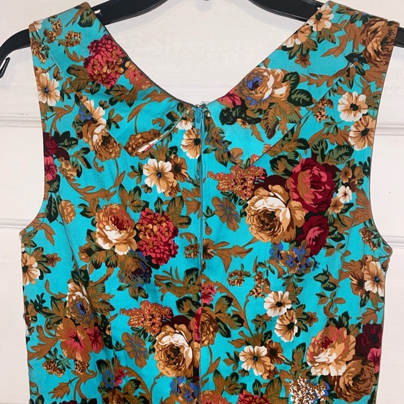 Lindy Bop Ophelia red floral turquoise sleeveless flare dress Women’s Size M - Picture 3 of 5